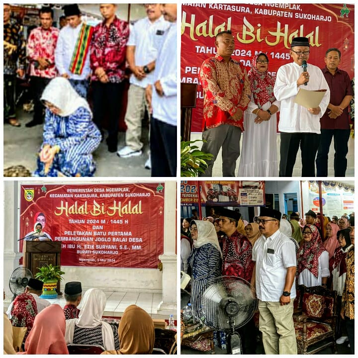 Detik-detik Bupati Hj.Etik Suryani,S.E, M.M meletakkan batu pertama dimulainya pembangunan Pendopo Desa Ngemplak..