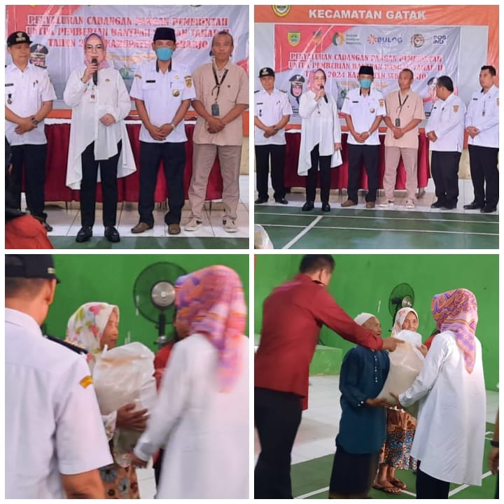 Detik detik sambutan Bupati Sukoharjo Hj.Etik Suryani,SE,MM dan menyerahkan beras CPP ke para PMK.